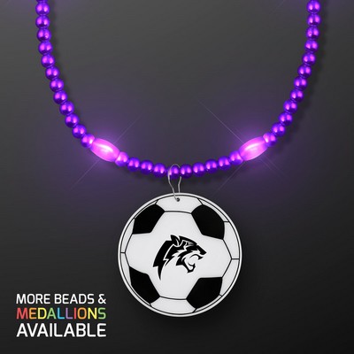 Purple LED Bead Necklace with Soccer Ball Medallion - PRINTED