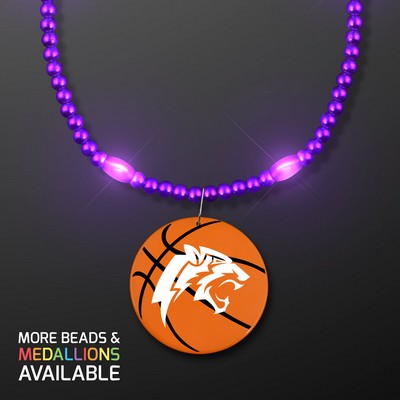 Purple LED Bead Necklace with Basketball Medallion - PRINTED