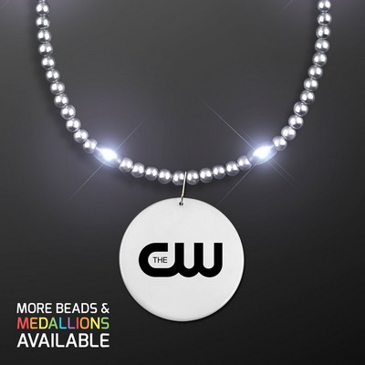 Light Up Silver Mardi Gras Beads with Medallion - PRINTED