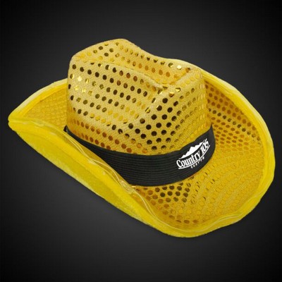 Gold Sequin LED Cowboy Hat w/Black Band