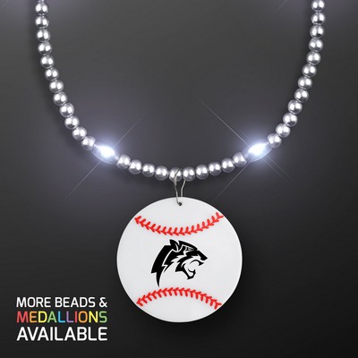 Silver LED Bead Necklace with Baseball Medallion - PRINTED