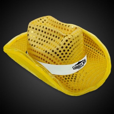 Gold Sequin LED Cowboy Hat w/White Band