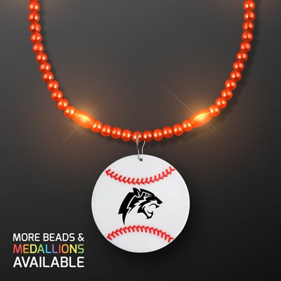 Orange LED Bead Necklace with Baseball Medallion - PRINTED
