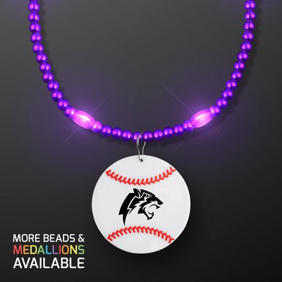 Purple LED Bead Necklace with Baseball Medallion - PRINTED